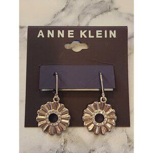 Anne Klein Gold-Tone Floral Drop Earrings With Rhinestone Accents